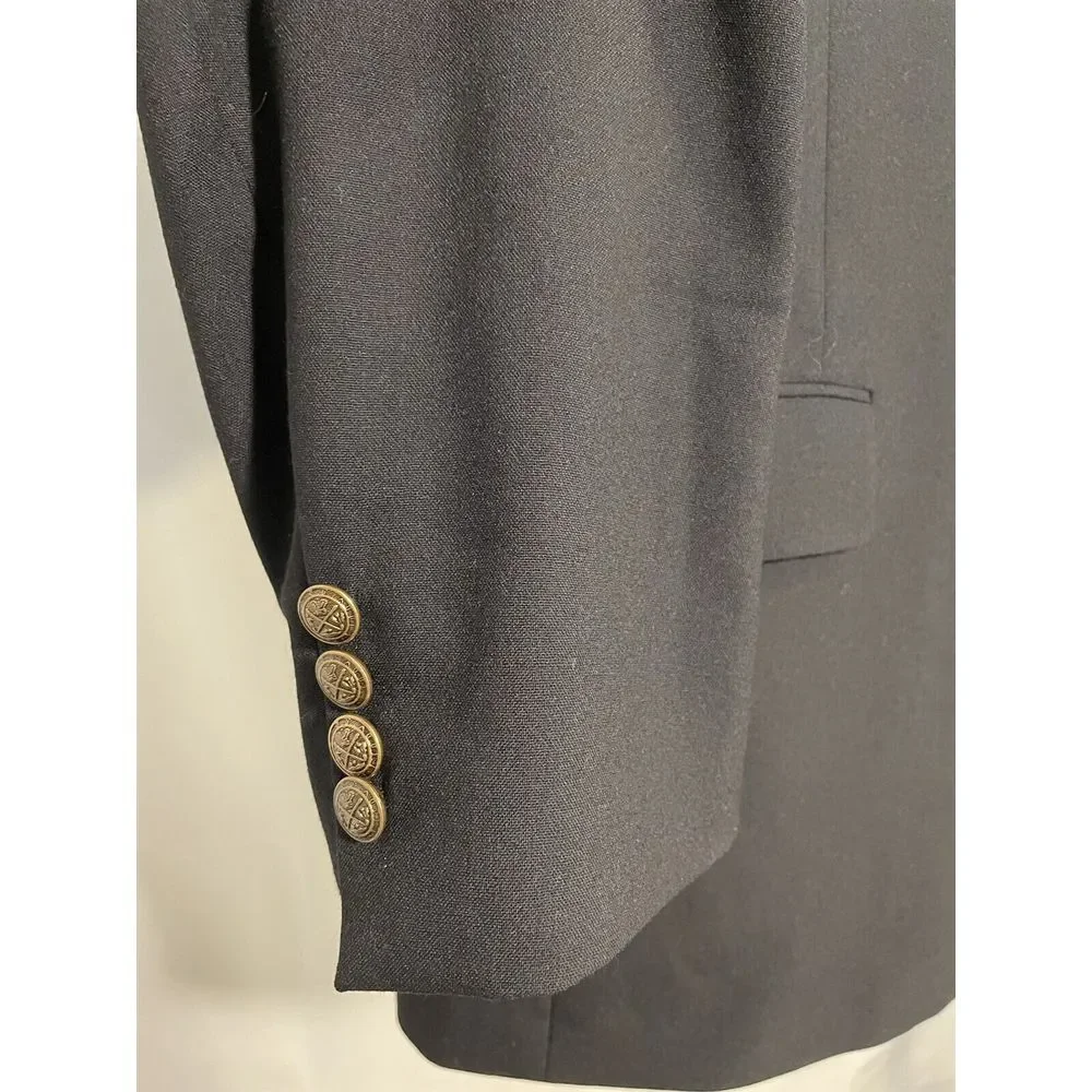 VTG Austin Reed 44L USA MADE Black Wool Hopsack 2 Btn Metal Crest Button Blazer‎